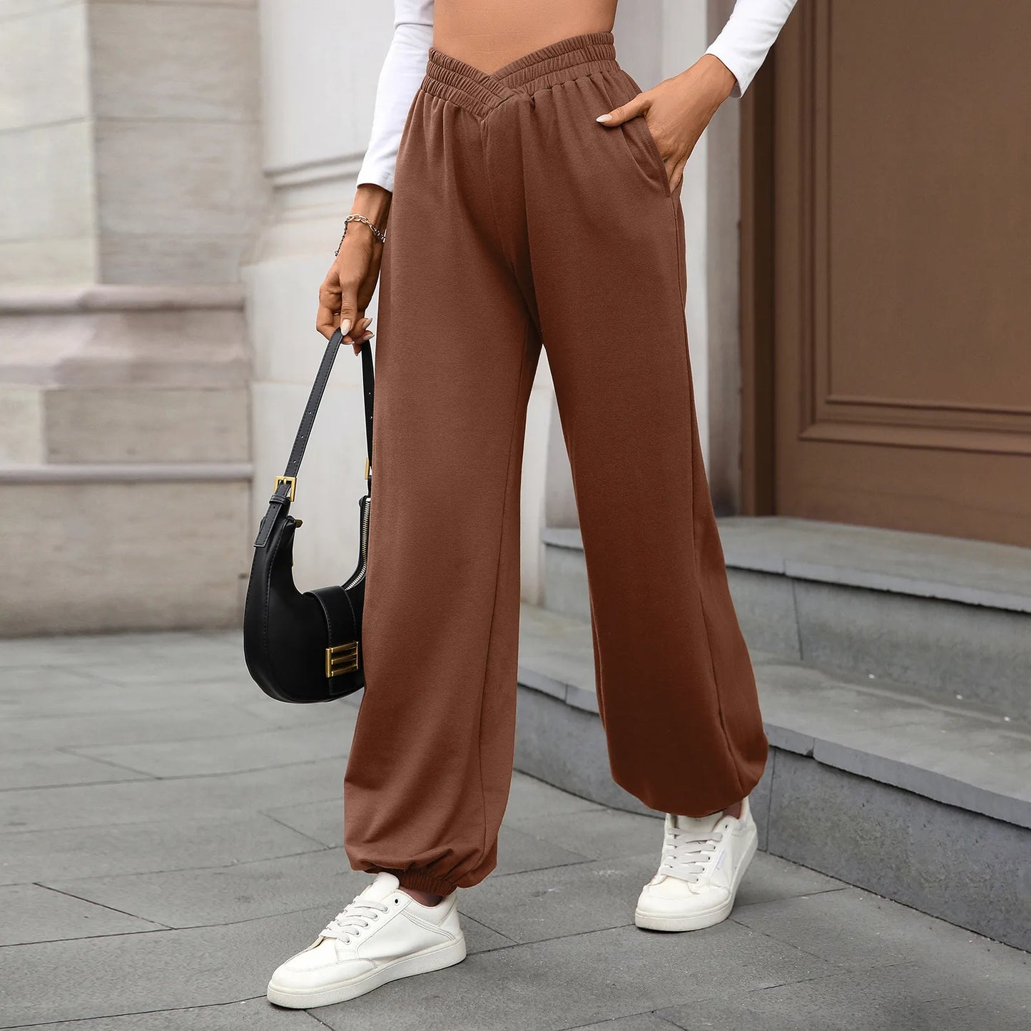 Brookie Brown V Crossover Cinch Bottom Pants