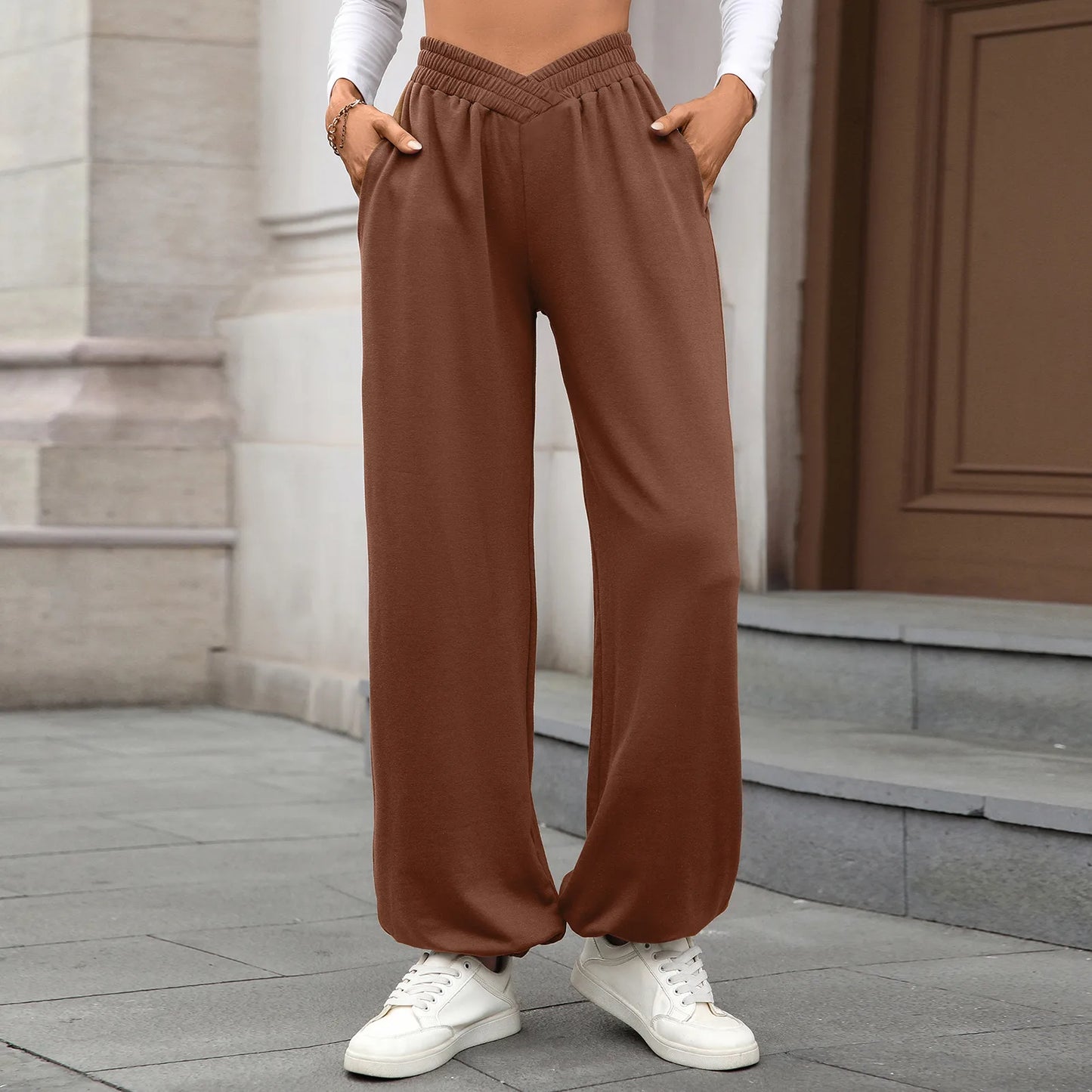 Brookie Brown V Crossover Cinch Bottom Pants