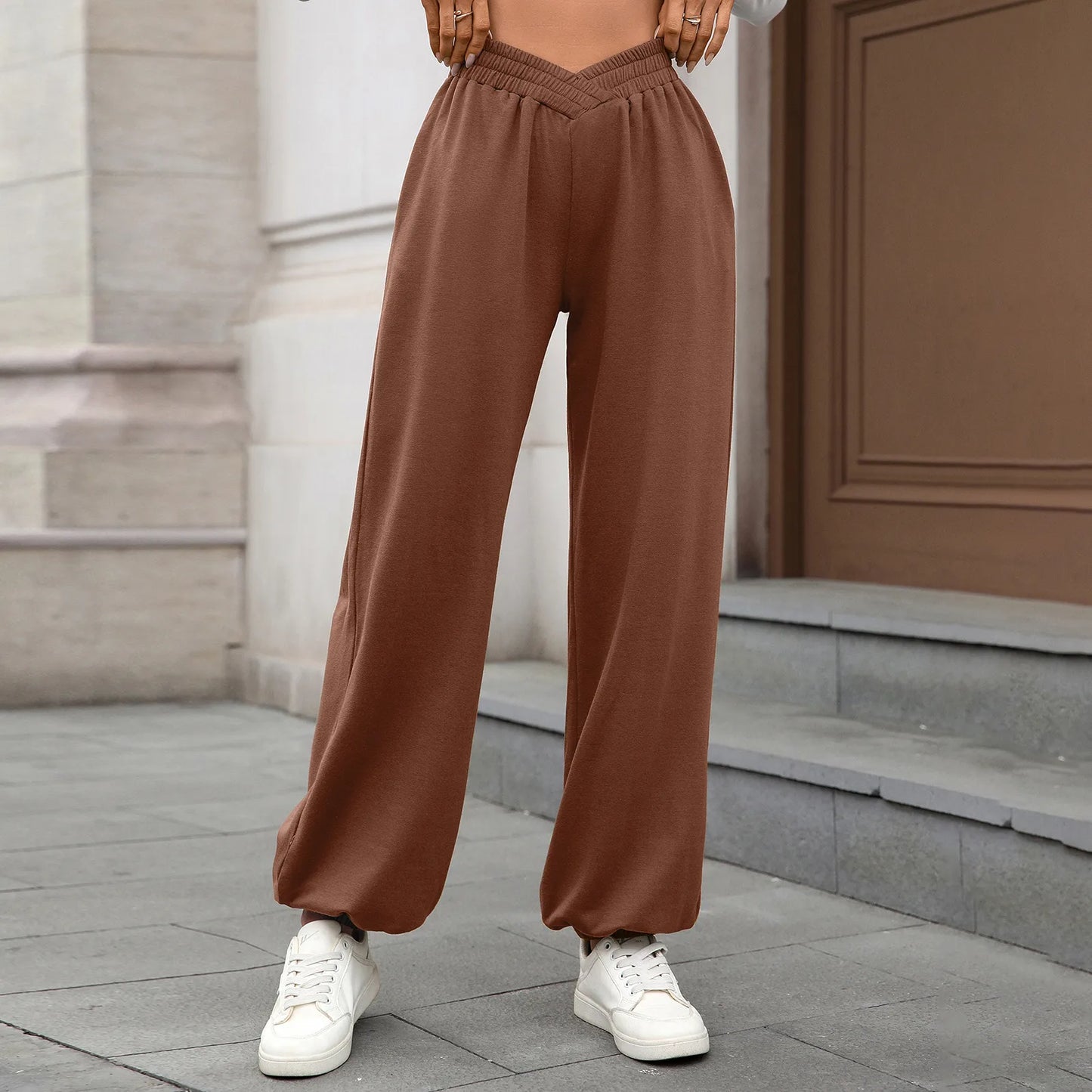 Brookie Brown V Crossover Cinch Bottom Pants