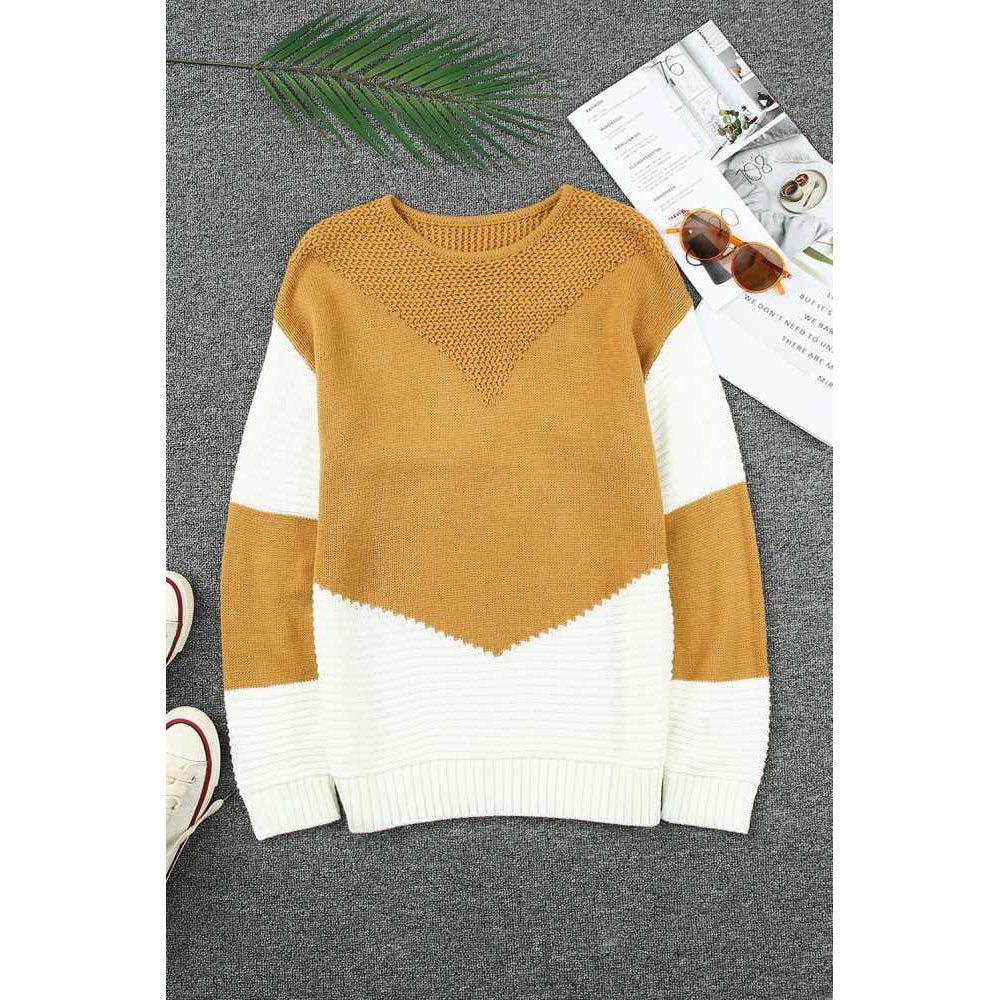 Brooklyn Mustard Two-Tone Chevron Pullover Sweater