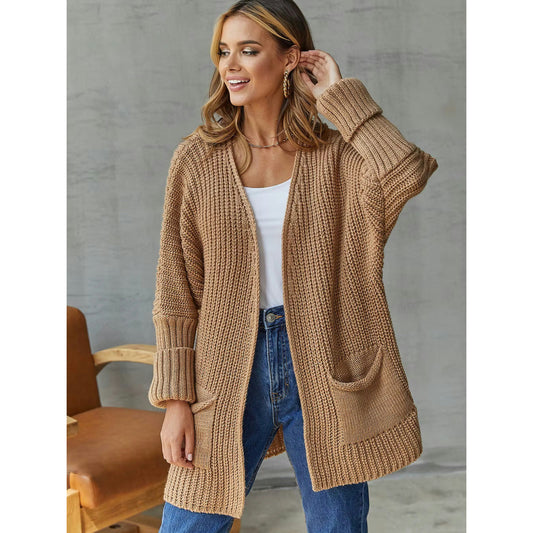 Jeyma Brown Chunky Open Front Cardigan
