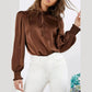 Biba Brown Stand Collar Satin Blouse