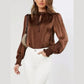 Biba Brown Stand Collar Satin Blouse