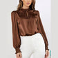 Biba Brown Stand Collar Satin Blouse