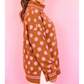 Graysen Brown Polka Dot Striped Trim Mock Neck Sweatshirt