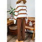 Gisselle Brown Striped Drop Shoulder Pullover and Jogger Pants Set * S-3X