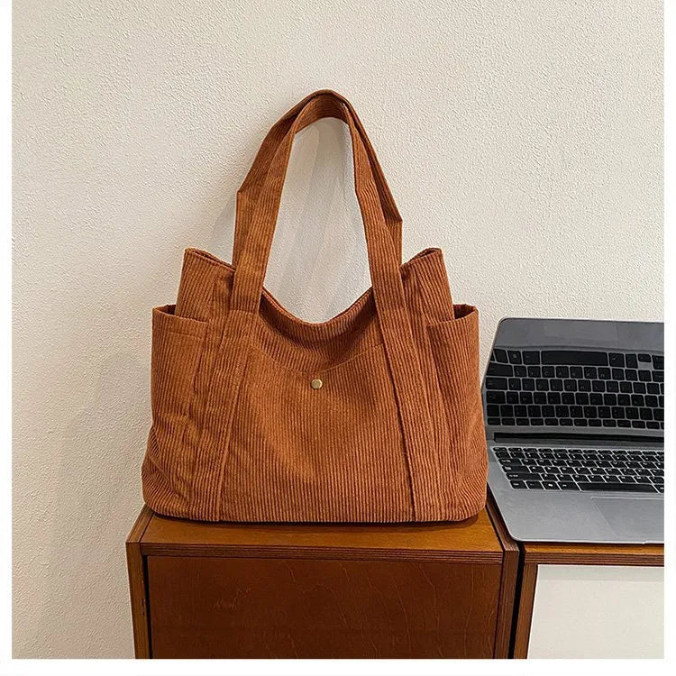 Chic Corduroy Versatile Shoulder Bag with Pockets - 5 Colors