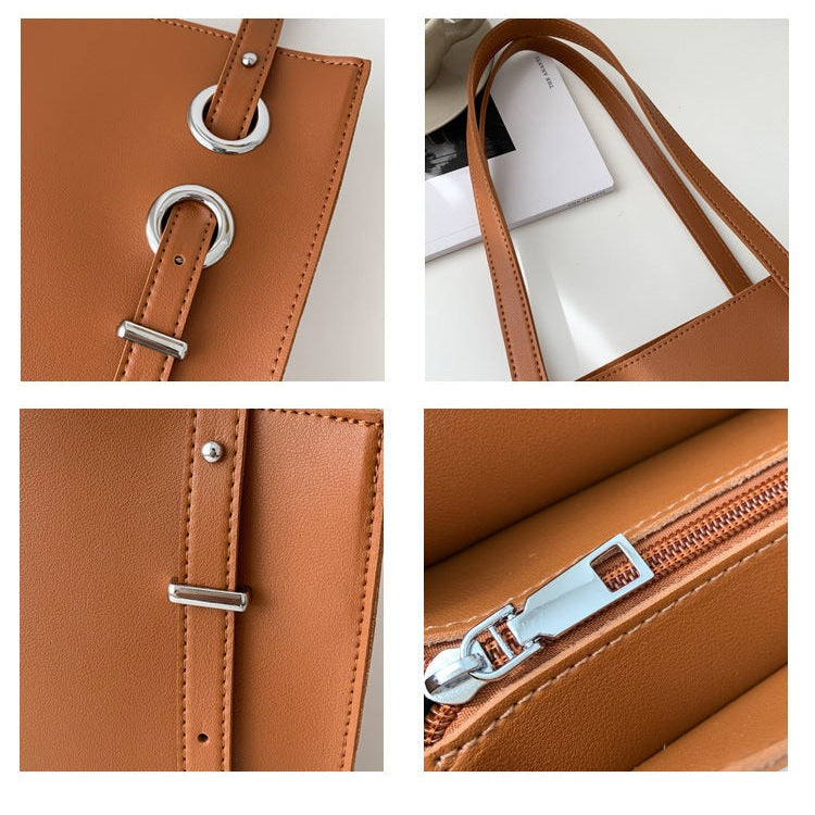 PU Leather Structured Tote Handbag with Metal Ring Detail - 4 Colors