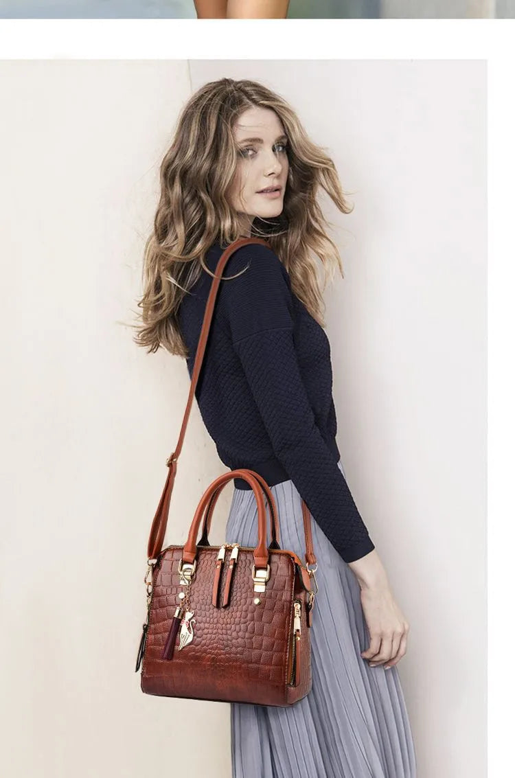 Jacie Croc‑Texture Handbag with Gold Charm - 4 Colors
