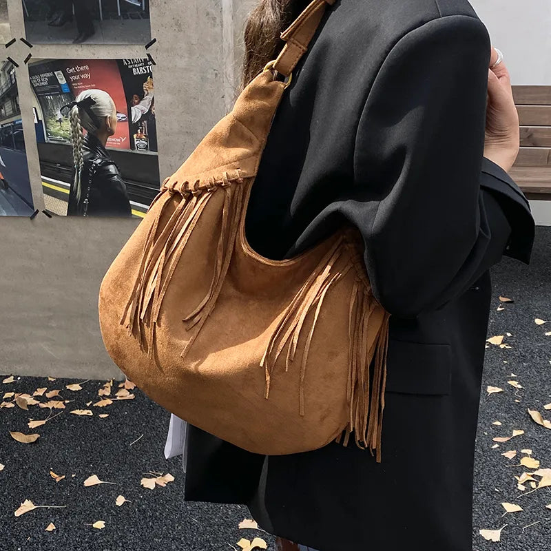 Faux Suede Fringe Hobo - 3 Colors
