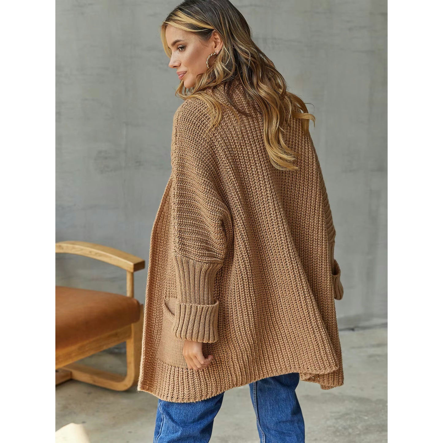 Jeyma Brown Chunky Open Front Cardigan