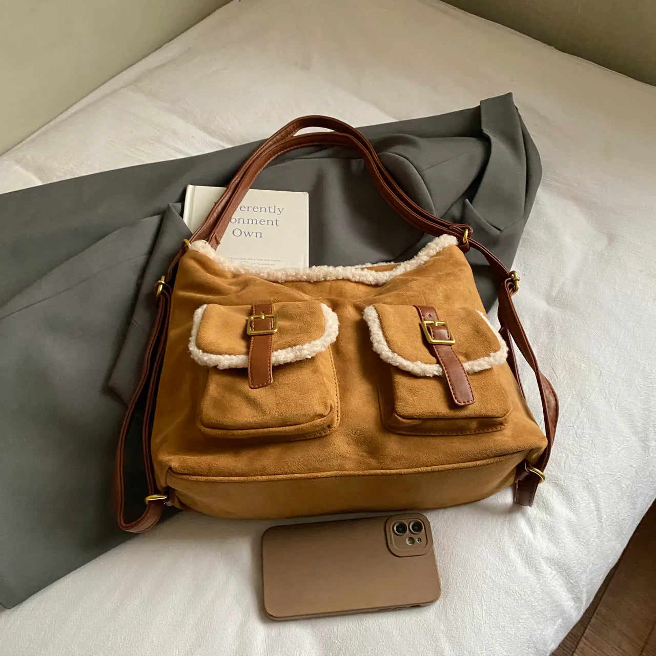 The Hearthside Faux Suede Satchel - 2 Colors