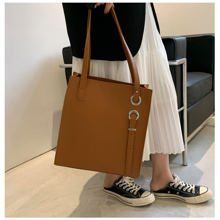 PU Leather Structured Tote Handbag with Metal Ring Detail - 4 Colors