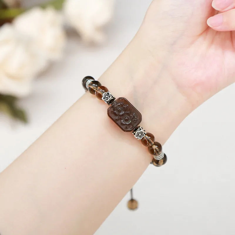 RTS Imitation Tea Crystal Ice Obsidian Flower Bracelet