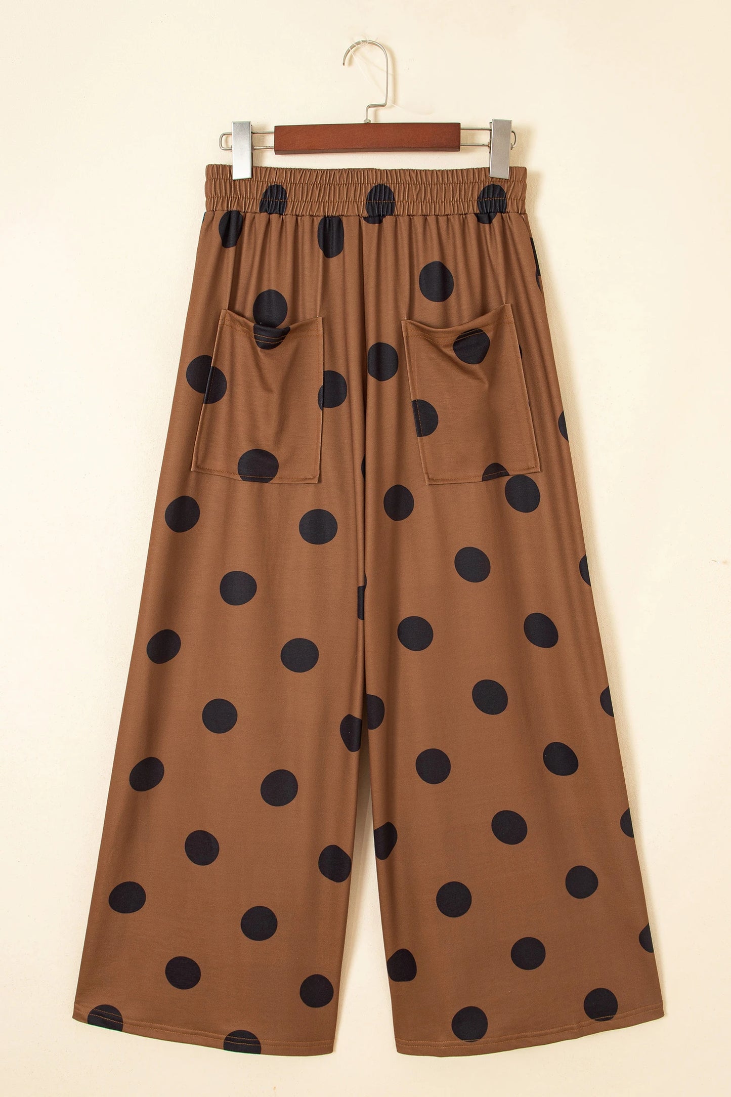 Joey Brown Polka Dot Wide Leg Elastic Waist Casual Pants