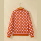 Graysen Brown Polka Dot Striped Trim Mock Neck Sweatshirt
