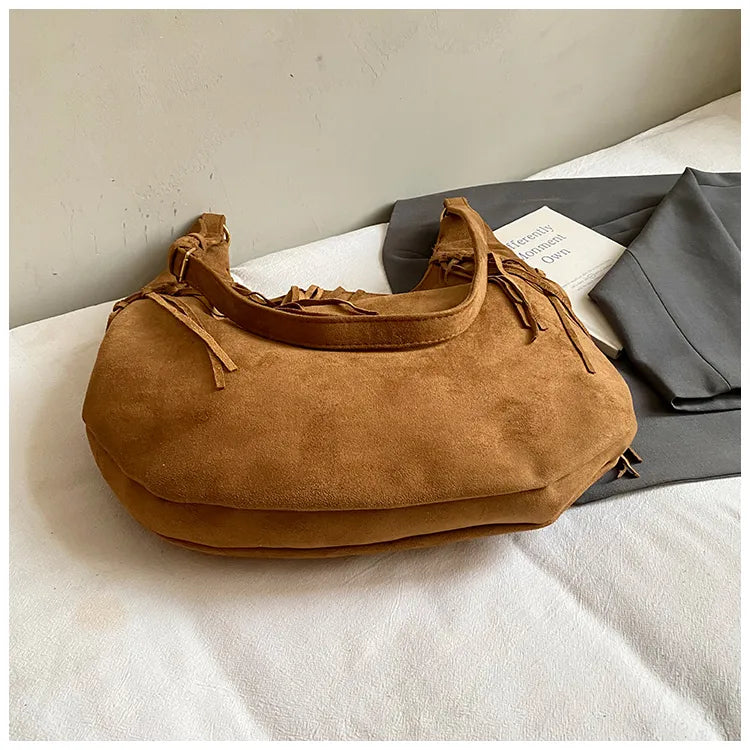 Faux Suede Fringe Hobo - 3 Colors