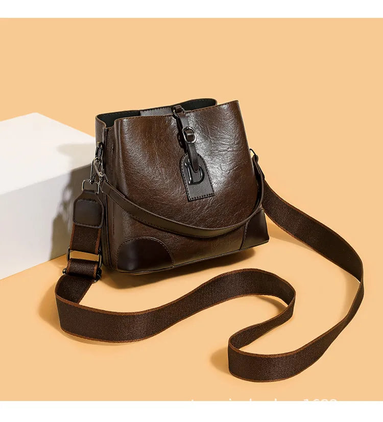 Carsyn Adjustable Strap PU Leather Bucket Bag - 2 Colors