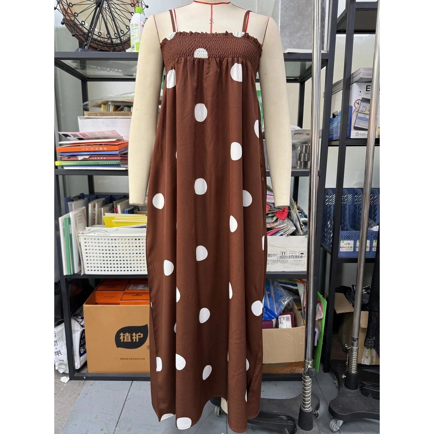 Lane Cocoa Polka Dot Midi Dress