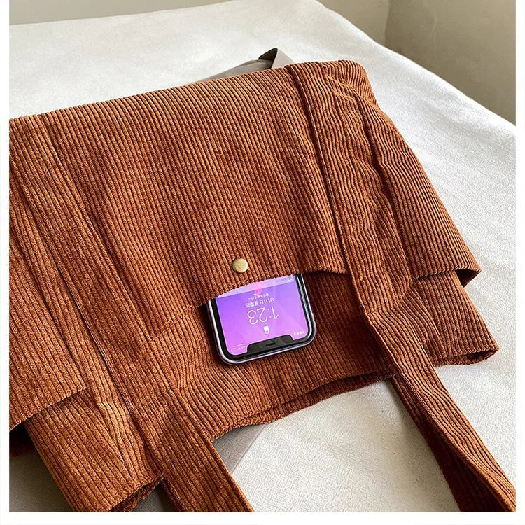 Chic Corduroy Versatile Shoulder Bag with Pockets - 5 Colors