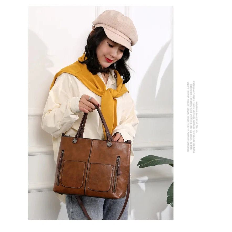 PU Leather Handbag with Dual Zippers and Front Pockets - 3 Colors