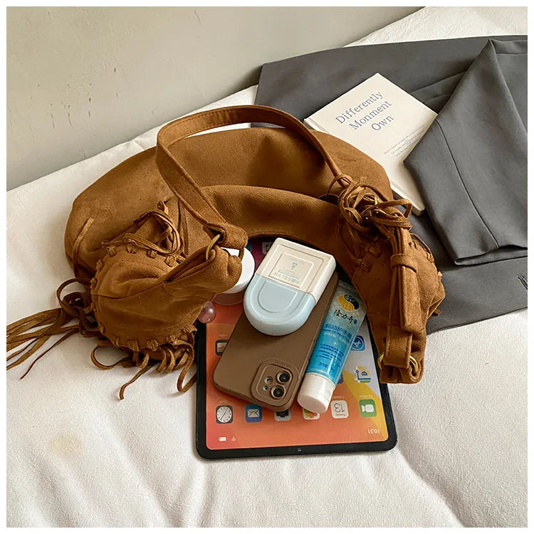 Faux Suede Fringe Hobo - 3 Colors