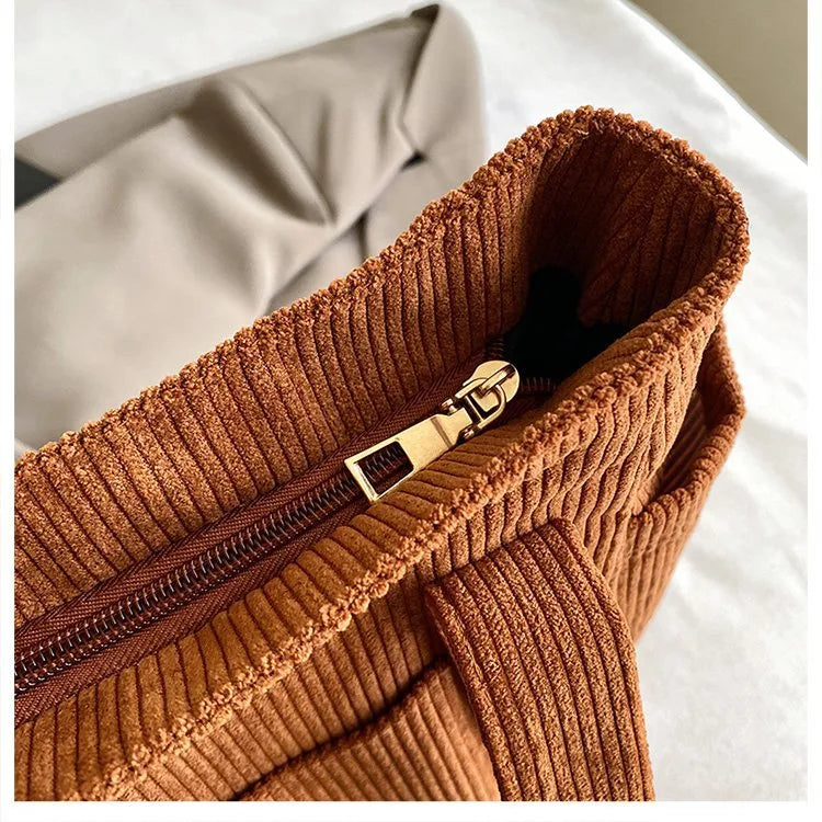 Chic Corduroy Versatile Shoulder Bag with Pockets - 5 Colors