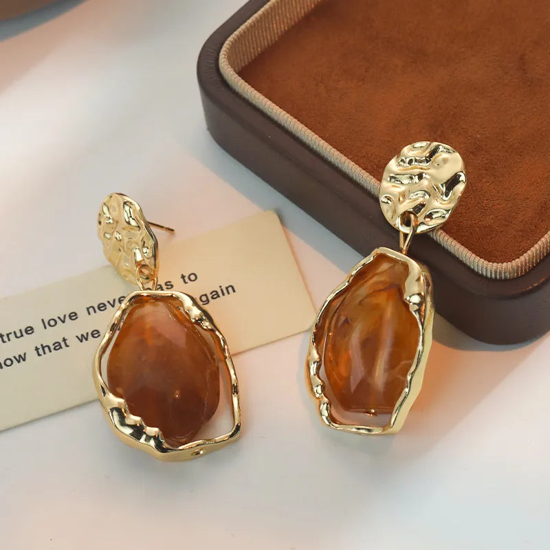 Irregular Resin Drop Earrings - 2 Colors