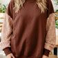 Kyrie Coffee Plaid Sleeve Colorblock Loose Tunic Sweatshirt