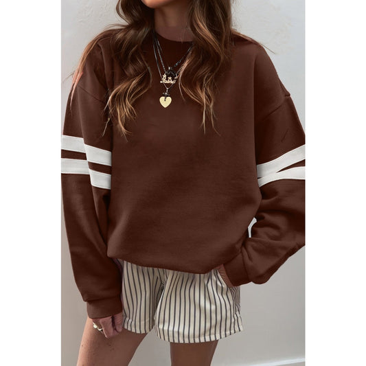 Brown Varsity Striped Detail Drop Shoulder Oversized Sweatshirt
