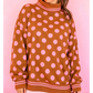 Graysen Brown Polka Dot Striped Trim Mock Neck Sweatshirt