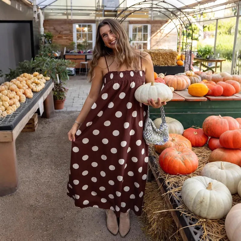 Lane Cocoa Polka Dot Midi Dress