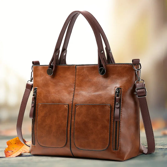 PU Leather Handbag with Dual Zippers and Front Pockets - 3 Colors