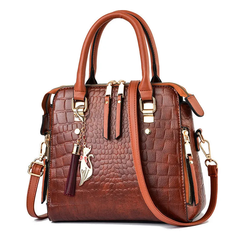 Jacie Croc‑Texture Handbag with Gold Charm - 4 Colors
