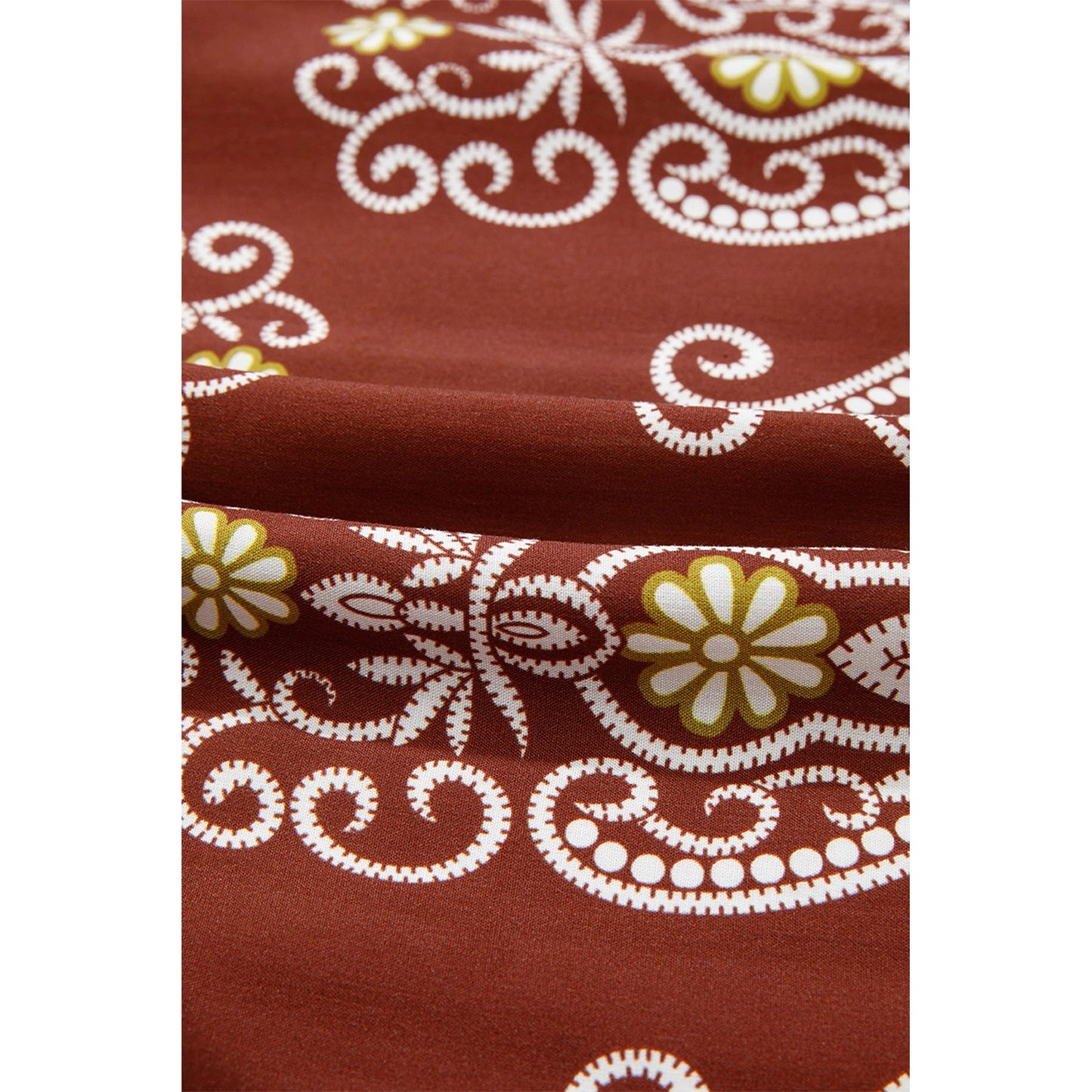 RTS Brown Floral Print Belted Striped Trim Tiered Maxi Dress