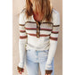 Brylee White Rib Knitted Stripe Detail Henley Sweater