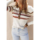 Brylee White Rib Knitted Stripe Detail Henley Sweater