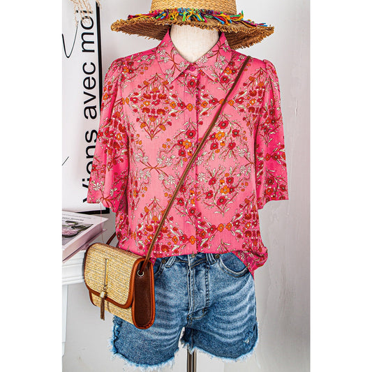 Brynleigh Floral Print Wide Short Sleeve Loose Shirt