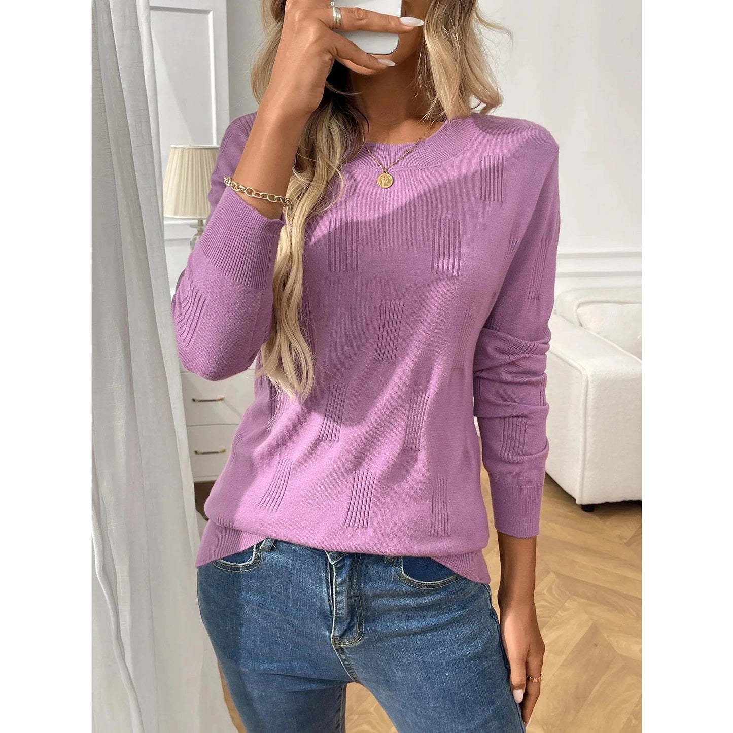 Brynn Purple Crew Neck Long Sleeve Sweater
