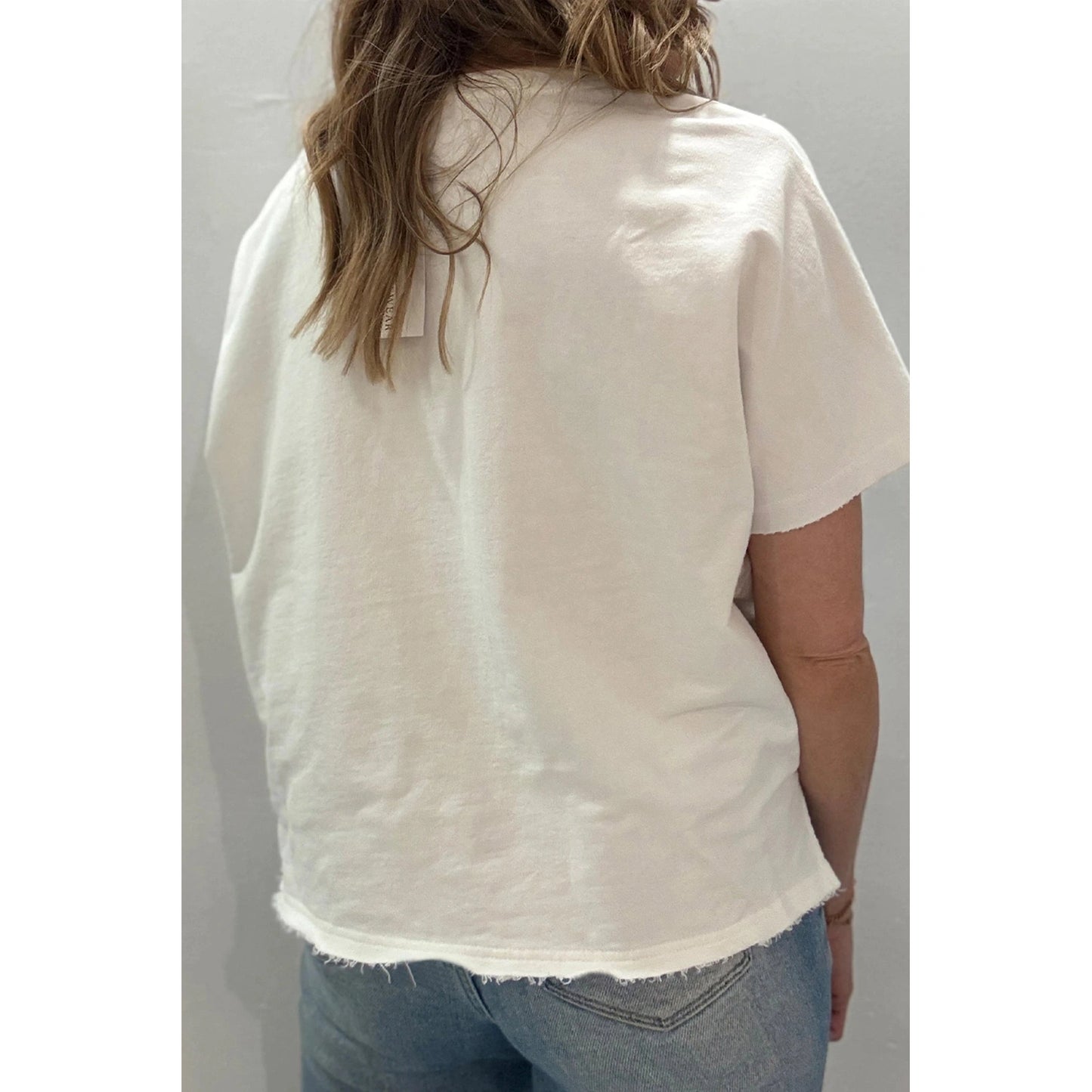 Buffy White Patriot Star Patched Notched Neck Mineral Washed Tee