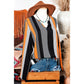 Bunny Orange Geo Print Colorblock Notched V Neck Blouse