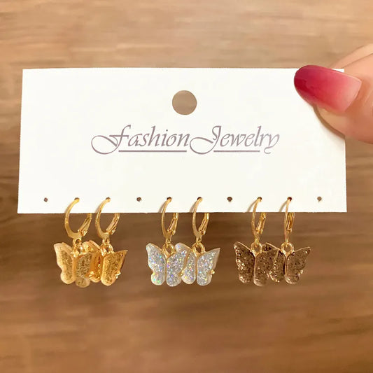 3 Pair Butterfly Earrings