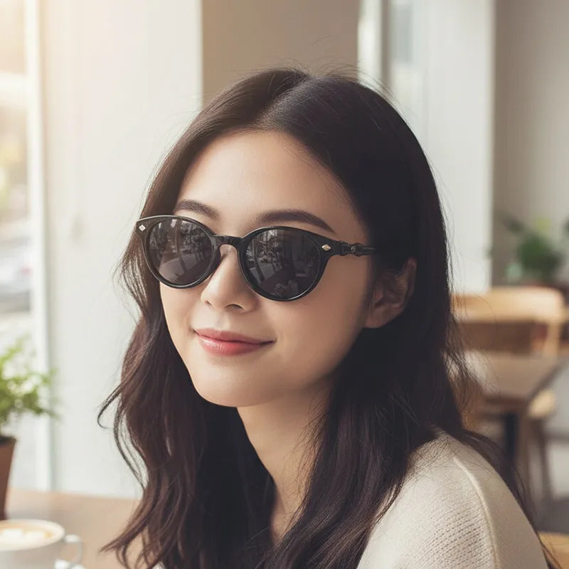 Black Retro Round Frame Bow Detail Sunglasses