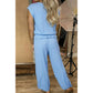 Carlynn Beau Blue Cap Sleeve Matching Top and Jogger Pants Set