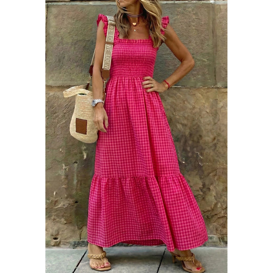 Calleigh Plaid Square Neck Fit-and-flared Vacation Sundress