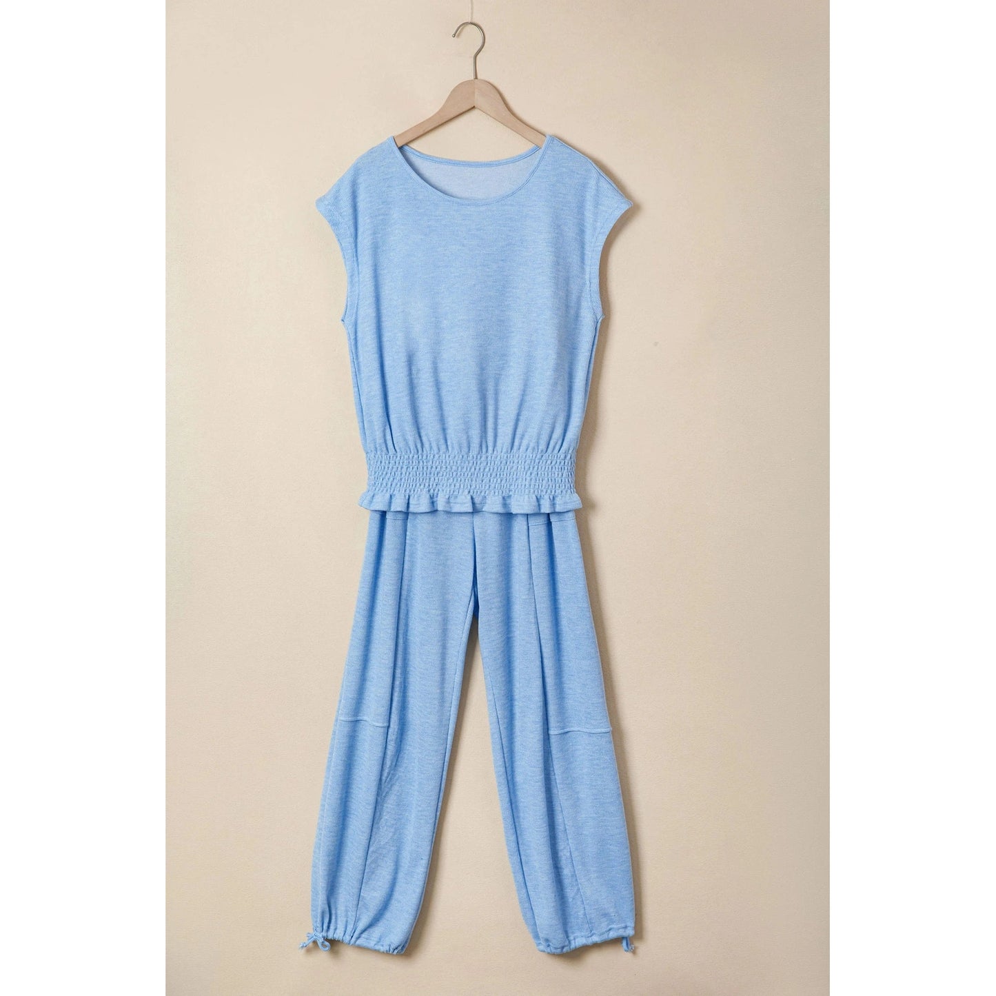 Carlynn Beau Blue Cap Sleeve Matching Top and Jogger Pants Set