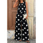 Chaka Black Polka Dot Print Pleated Round Neck Tank Casual Wide Leg Two-Piece Outfit