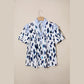 Cynthia Abstract Animal Print Striped Ruffle Trim V Neck Blouse