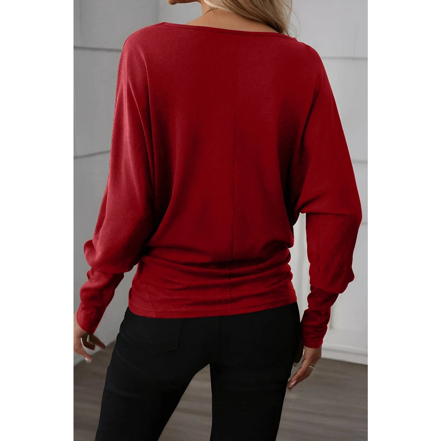 Chrystal Red Extended Cuffs Long Sleeve Top