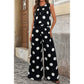 Chaka Black Polka Dot Print Pleated Round Neck Tank Casual Wide Leg Two-Piece Outfit
